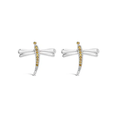 Haus Of Brilliance .925 Sterling Silver Yellow Diamond Accent Dragonfly Stud Earrings