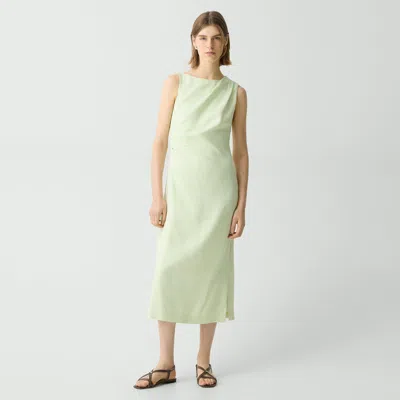 Theory Draped Midi Dress In Linen-viscose In Green