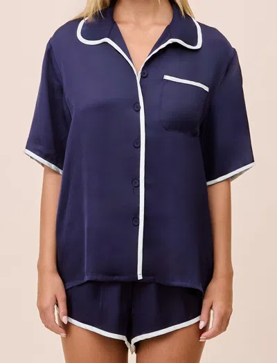 Papinelle Annabelle Piped Satin Pajamas In Blue