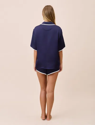 Papinelle Annabelle Piped Satin Pajamas In Blue
