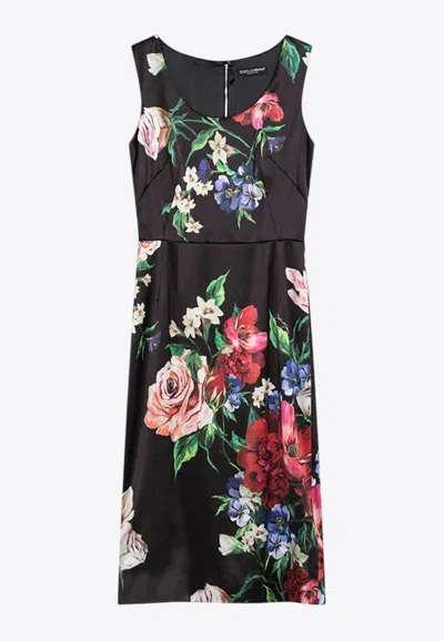 Dolce & Gabbana Floral Print Stretch Satin Dress In Bfioriantichifner