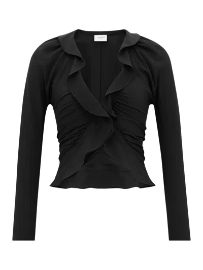Saint Laurent Silk Ruffled Blouse In Black