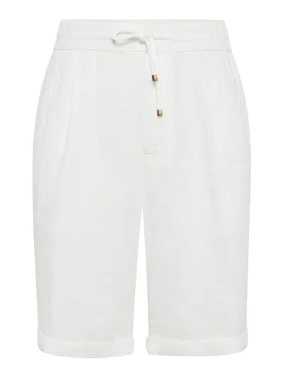 Brunello Cucinelli Garment Dyed Linen Gabardine Bermuda Shorts With Drawstring And Darts