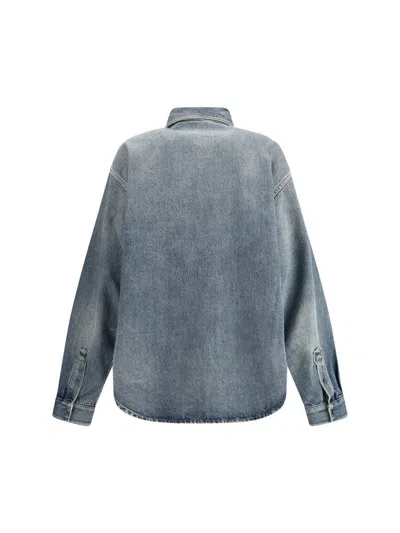 Balenciaga Blue Oversized Shirt With Chest Pocket And Washed Effect In Cotton Woman