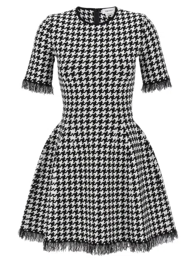 Alexander Mcqueen Fringe Trim Houndstooth Round Neckline Short Sleeves
