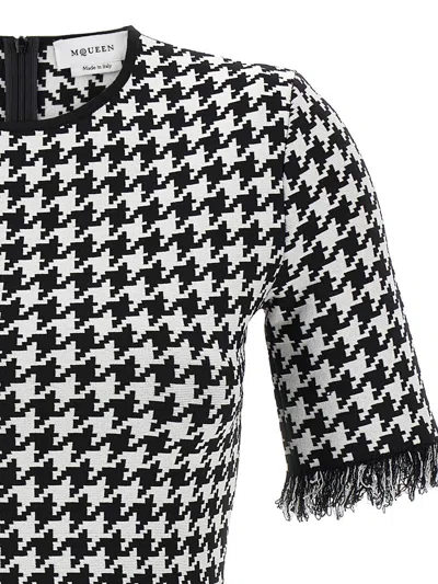 Alexander Mcqueen Fringe Trim Houndstooth Round Neckline Short Sleeves
