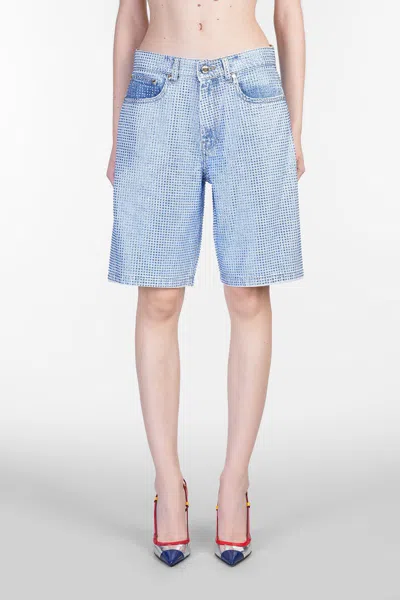 Casablanca Blue Crystal Embellished Denim Shorts In Blue