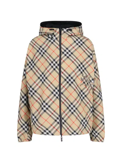 Burberry Traditional Check Nylon Jacket With Ekd Detail In Burgundy