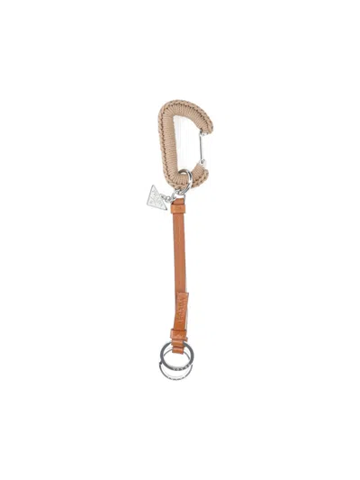 Prada Leather And Rope Keyring In Brown
