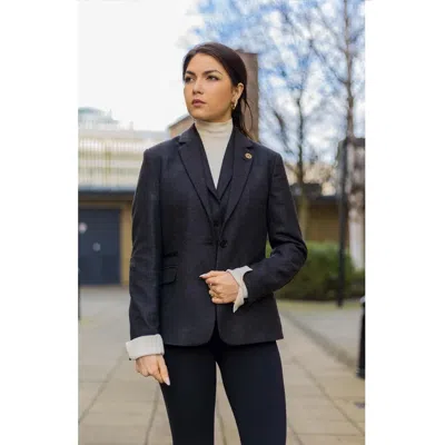 Oliver Tweed Infinity Leather Womens Black Herringbone Check Tweed Blazer Waistcoat Wool 2 Piece Set