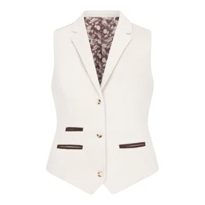 Oliver Tweed Infinity Leather Women's Cream Tailored Fit Wool Blend Tweed Waistcoat