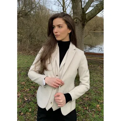 Oliver Tweed Infinity Leather Women's Cream 2 Piece Set Wool Blend Tweed Blazer Waistcoat