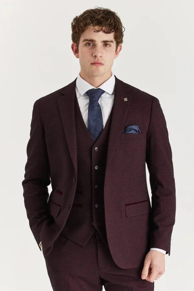OLIVER TWEED INFINITY LEATHER MEN'S WINE SUIT BLAZER PRINCE OF WALES FORMAL BLAZER 
