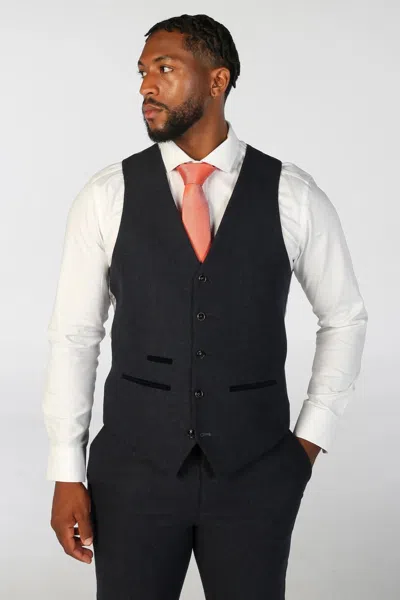 OLIVER TWEED INFINITY LEATHER MEN'S NAVY BLUE WOOL BLEND TWEED FORMAL WAISTCOATS 