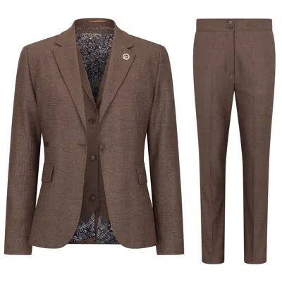 Oliver Tweed Infinity Leather Women's Brown Three-piece Tailored Fit Suit In Prince Of Wales Check