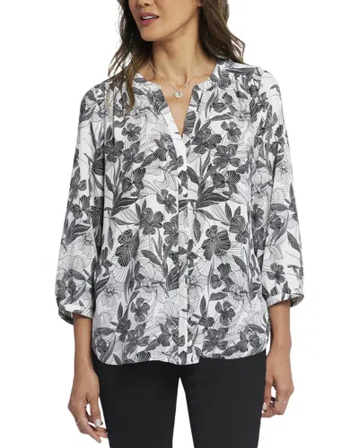 Nydj Three Quarter Sleeve Printed Pintucked Back Blouse