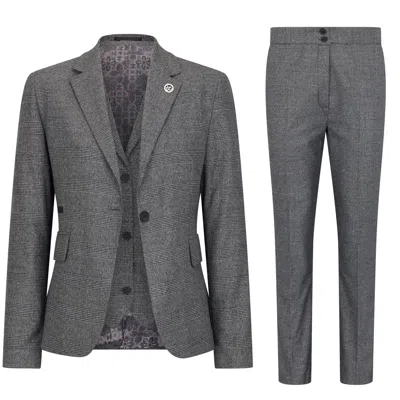 Oliver Tweed Infinity Leather Women's Grey Three-piece Tailored Fit Suit In Prince Of Wales Check