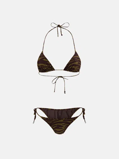 Attico Dark Green And Dark Brown Bikini
