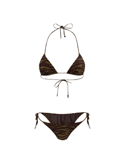 Attico Dark Green And Dark Brown Bikini