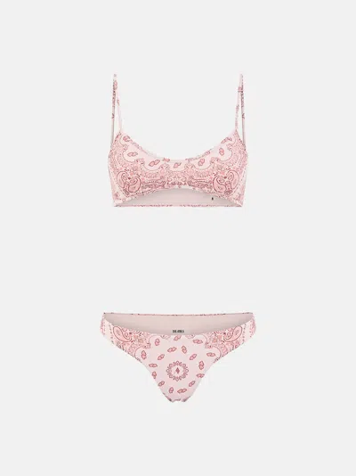 Attico Pink Bikini With Spaghetti Straps And All-over Print In Tech Fabric Stretch Woman