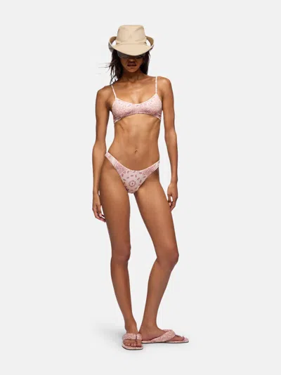 Attico Pink Bikini With Spaghetti Straps And All-over Print In Tech Fabric Stretch Woman