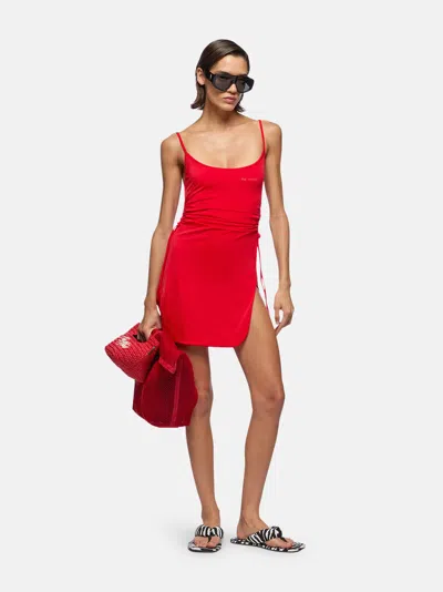 Attico Mini Length Ruched Detailing Side Slit Strappy Beach Cover Up In Red