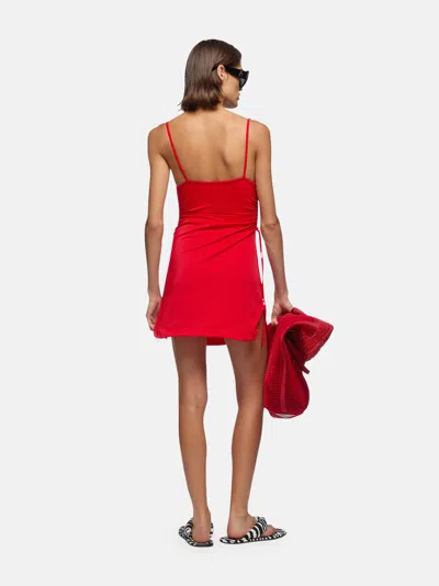 Attico Mini Length Ruched Detailing Side Slit Strappy Beach Cover Up In Red