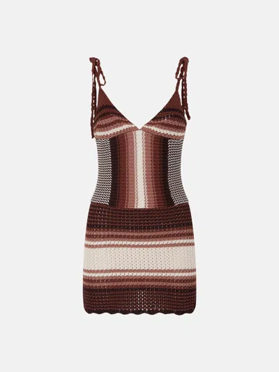 Attico Chocolate Brown Cotton Mini Dress In Multi