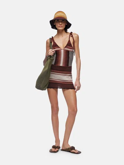 Attico Chocolate Brown Cotton Mini Dress In Multi
