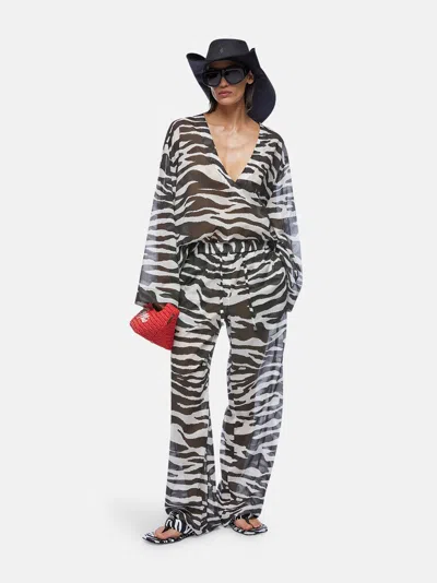 Attico White And Black Long Pant In Animal Print