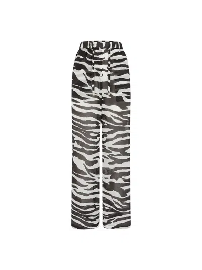 Attico White And Black Long Pant In Animal Print