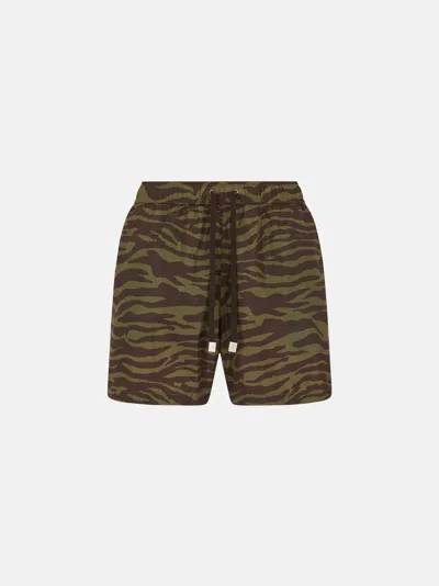Attico Zebra Shorts In Khaki/brown Nylon