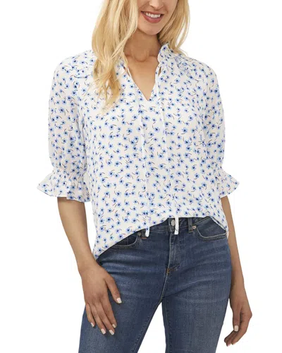Cece Elbow Sleeve Split Neck Blouse In White