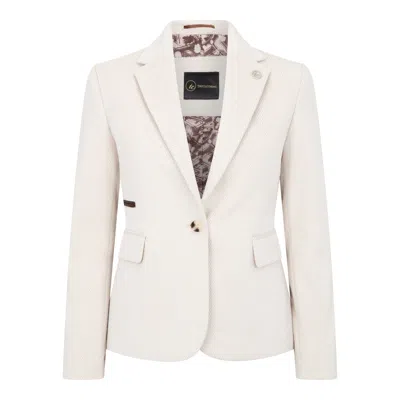 Oliver Tweed Infinity Leather Women's Cream Tailored Fit Wool Blend Tweed Blazer