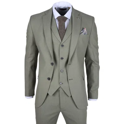 Oliver Tweed Infinity Leather Men's Sage Tailor Fit3 Piece Linen Summer Wedding Suit