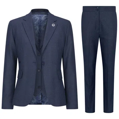 Oliver Tweed Infinity Leather Women's Navy Three-piece Tailored Fit Suit In Prince Of Wales Check