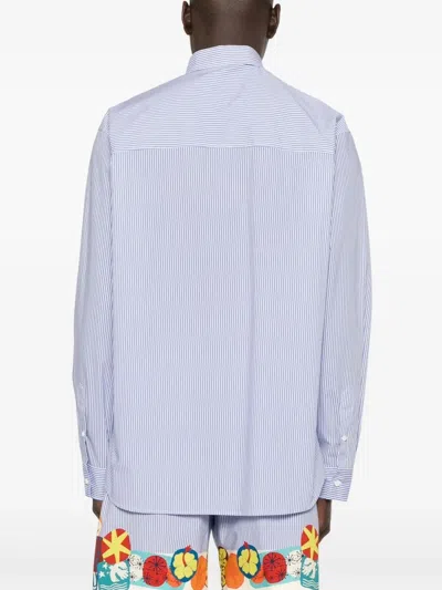 Dsquared2 Blue Shirt With All-over Striped Motif And Applied D2 Logo On The Chest In Cotton Man