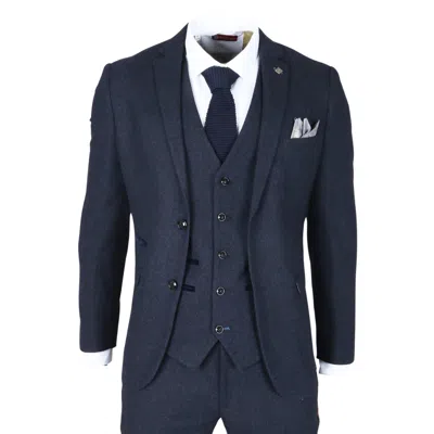 Oliver Tweed Infinity Leather Men's Navy Blue Wool Blend Tweed Formal Blazer