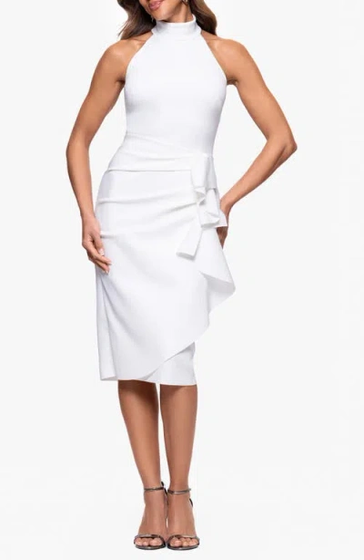 Xscape Evenings Cascade Ruffle Cocktail Sheath Dress In White