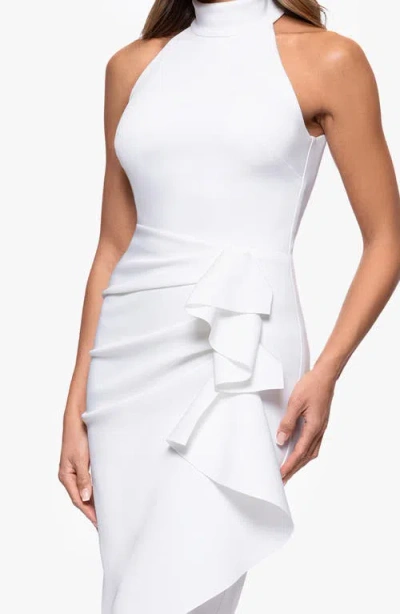 Xscape Evenings Cascade Ruffle Cocktail Sheath Dress In White