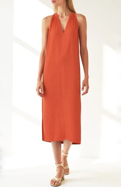 Ocean + Main Ocean+main Sleeveless Gauze Midi Dress With Pockets In Multi