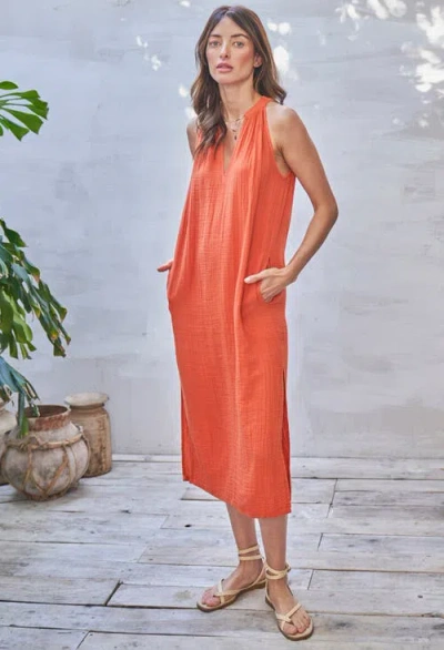 Ocean + Main Ocean+main Sleeveless Gauze Midi Dress With Pockets In Multi