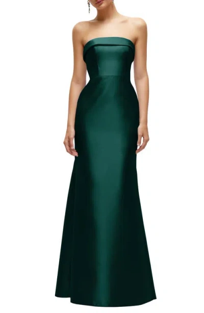 Alfred Sung Strapless Cuff Neckline Satin Trumpet Gown In Green