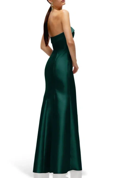 Alfred Sung Strapless Cuff Neckline Satin Trumpet Gown In Green