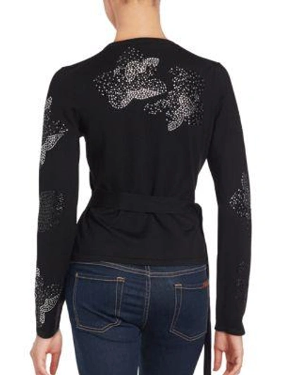 Shop Diane Von Furstenberg Merino Wool Embellished Wrap Sweater In Black