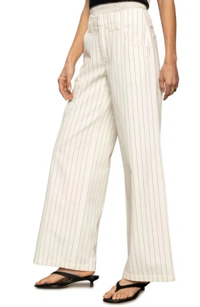 Sanctuary Arden Wide Leg Pants In Bleached White Pinstripe In Neutral