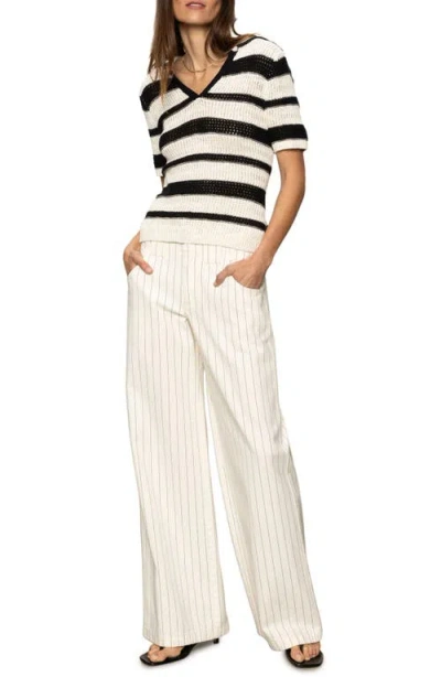 Sanctuary Arden Wide Leg Pants In Bleached White Pinstripe In Neutral