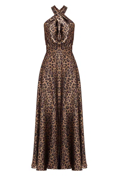 Undress Helida Black Bronze Leopard Print Long Dress With Criss