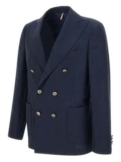 Santaniello Double-breasted Blazer In Blue