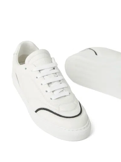 Brunello Cucinelli Leather Sneakers With Shiny Details In White